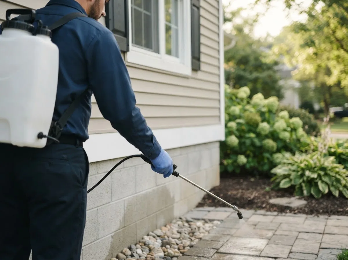 Pest control technician inspecting a home in Barnesville, PA